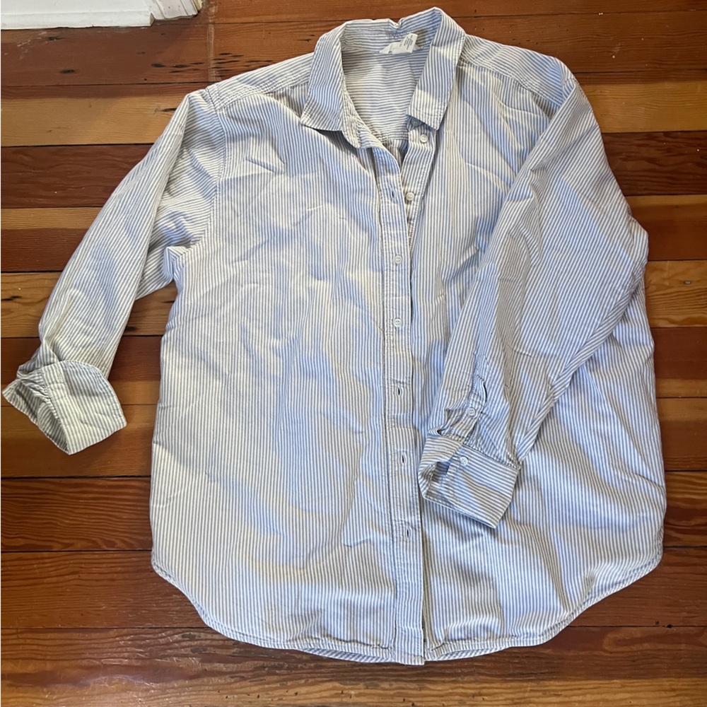H&M cotton button down blue and white stripe shirt